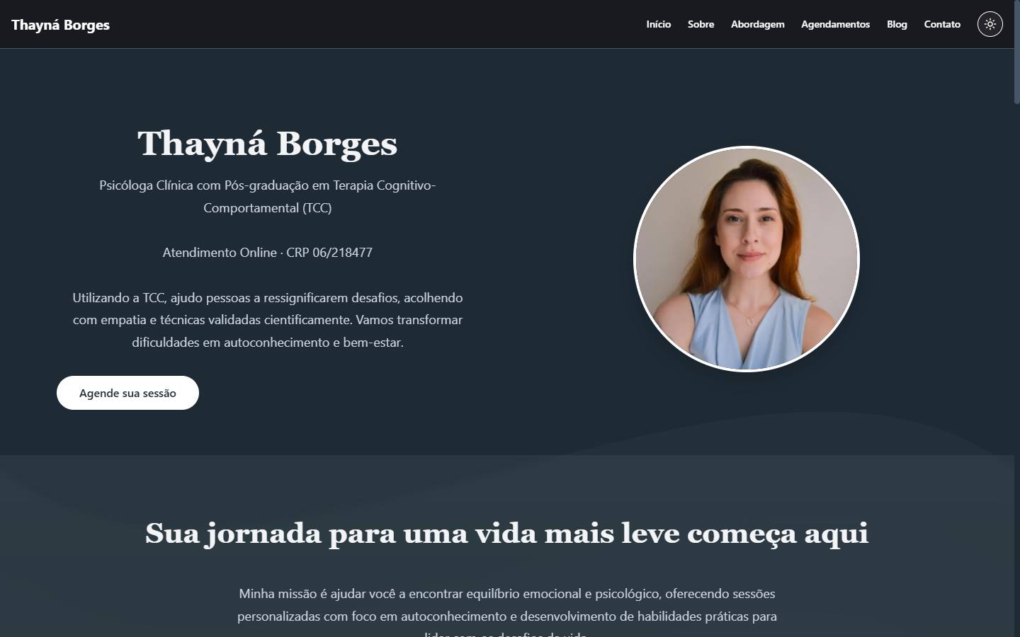 Thayná Borges psychology portfolio homepage
